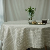 바이아미 린넨 스트라이프 식탁보, 베이지, 4인용(145 x 160 cm)
