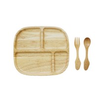 아카시아 우드 유아식판세트, 혼합색상, 마망 트레이 + 무민 스푼 + 포크