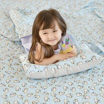 아띠블랑 아이스 인견 아기여름 아기베개 + 블랭킷 + 패드세트, 블루펭귄