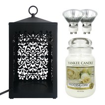 스텔라 빛조절 스크롤 워머 + 전구 2p + 양키 캔들 세트, 캔들(웨딩데이), 워머(블랙)