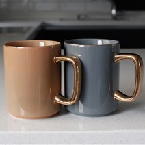 에크렌 24K 골드 롱 머그잔 350ml, 그레이블루, 카키브라운, 2개