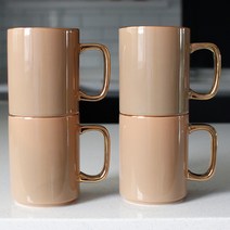 에크렌 24K골드 롱 머그잔 350ml, 카키브라운, 4개