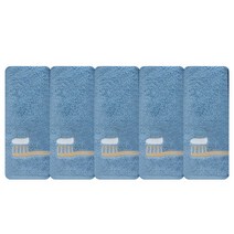 송월타월 욕실 자수 세면 타월 130g 30수 면사 + 케이스 세트, 타월(칫솔 하늘), 케이스(랜덤발송), 5세트