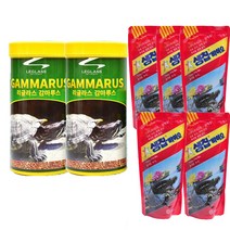 수아쿠아 리글라스 감마루스 1000ml x 2p + 핑퐁 생칩 바이오 170g x 5p 거북이 사료 세트, 1세트
