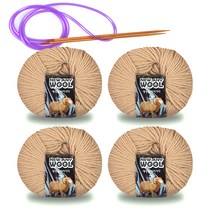 미소털실 뉴 애니 울 털실 50g x 4p + 줄바늘 세트, 1세트, 6002베이지