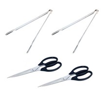 코코렉스 악어 스텐 캠핑 바베큐 숯 집게 특대 40cm 2p + 고급 주방 고기 톱니 가위 2p 세트, 혼합색상