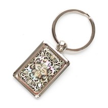 나전칠기 외국인 선물 자개 사각 열쇠고리, 다이아당초(흑백), 1개