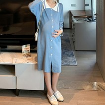 마켓A 라인 포인트 카라 버튼 니트 임산부 원피스