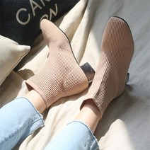 벨라노이 쫀쫀한 스판 니트 삭스 여성 낮은굽 앵클 부츠 3.5cm