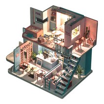 꼬미딜 DIY 미니어처하우스 대형 25 핑크 카페 + 제작도구, 혼합색상