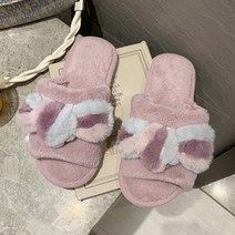 더플로우 여성용 부드러운 러블리 왕리본 털실내화