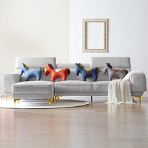 웰퍼니쳐 오로라 아쿠아텍스 패브릭 4인용 소파 + 사각쿠션 2p + 스툴 세트 방문설치, 라이트그레이