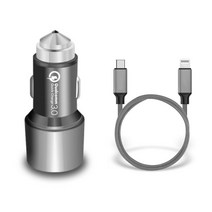 디씨네트워크 풀메탈 퀄컴3.0 차량용 고속 충전기 USB PD 퀵차지 시거잭 삼성 갤럭시 애플 아이폰 호환 DC-X6 + Usb C to 8핀 라이트닝 아이폰 PD 고속 충전케이블 그레이 1.2m, 혼합색상