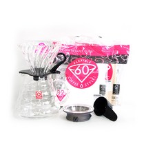 하리오 V60 블랙 XGS 유리 핸드드립 세트 3~4인, 브라운(여과지), 1세트