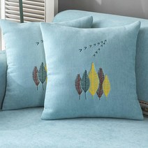 알럽홈 사계절 노르딕 나뭇잎 프린팅 쿠션 + 커버 세트, 터키블루