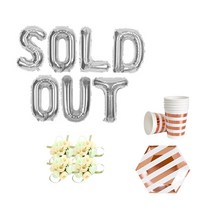 브라이덜샤워 소품 패키지 SOLD OUT 풍선 실버 + 꽃팔찌 미니로즈 피치 4p + 테이블웨어 로즈골드, 혼합색상, 1세트