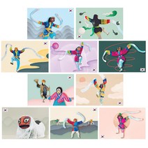 마음담아 감성 일러스트 한국 전통 엽서 10종 x 5p + 봉투 50p 세트, 혼합색상, 1세트