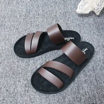 디아 남성용 로노 사선 발등 스트랩 가죽 슬리퍼