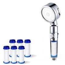 3단조절 원터치 절수샤워 헤드 + 필터 6p 세트, 1세트