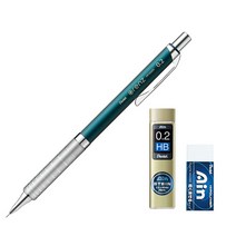 펜텔 오렌즈 메탈 그립 샤프 타코이즈블루 0.2mm XPP1002G2-S2 + AIN 0.2mm HB 샤프심 + 지우개 세트, 1세트