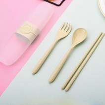 휴대용 PP 식기 수저 2세트, 옐로우, 숟가락 2p + 포크 2p + 젓가락 2벌 + 케이스 2p