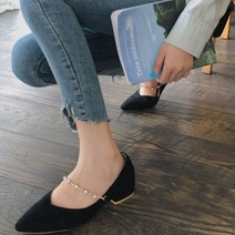 여성용 차네브 뾰족코 장식 미들 힐 구두