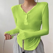 비비에모 여성용 단추라인 트임 슬림핏 긴팔 티셔츠 00577
