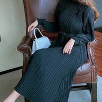 페이퍼먼츠 우아한 프릴넥 레이스카라 플리츠 롱 원피스 00856