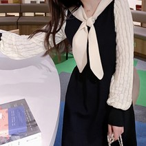 메이첼 스칼렛 카라 배색 소매 니트 원피스 00252