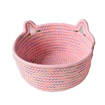 BUBU 고양이 모양 수납용 면 바구니 소 18cm x 10cm, 핑크, 1개