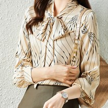 아뗄릭 리본타이넥 기하학 라인 블라우스 00519