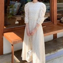 페이퍼먼츠 로즈 레이스 숄더 볼륨 청순 롱 긴팔 원피스 01289