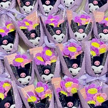 미니 산리오 인형 + 스마일 꽃 3p 꽃다발 포장세트, 쿠로미