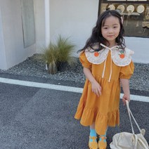 오렌지다몸 여아용 주황꽃잎 분리형 카라 원피스