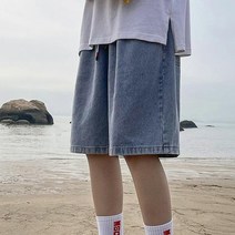 마켓A 남성용 밴딩 와이드 5부 청바지