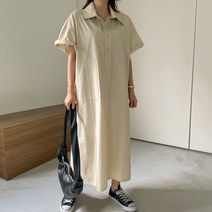 데일리 반팔 셔츠 슬릿 롱원피스