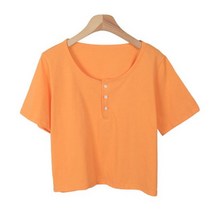 드테잉 여성용 버튼 데일리 컬러 반팔 티셔츠