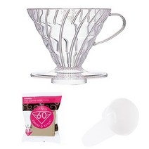 하리오 V60 PP 드리퍼 VD-01T + 여과지 VCF-01-100M 100p + 계량스푼 세트, 1세트, 투명(드리퍼), 브라운(여과지)