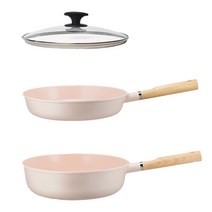로이첸 IH 건강한 세라믹팬 캔디핑크 3종 세트, 핑크, 프라이팬 28cm + 웍팬 28cm + 유리뚜껑