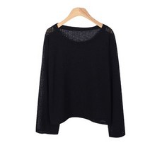 시크블랙 여성용 부다즈 린넨 라운드 긴팔 티셔츠 T9644K24