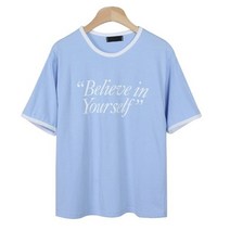 여성용 빌느펜 레터링 배색 반팔 티셔츠 T9671K25