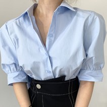 페이퍼먼츠 여성용 유니크 뒷플리츠 디자인 5부 소매 셔츠 블라우스 01942