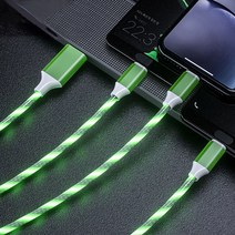 있어빌리티 초고속 LED 조명 충전 USB 스마트폰 RGB C타입-5핀 3in1 micro 케이블, 그린, 120cm