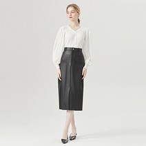 탱커스 하이웨이스트 레더 트임 롱 스커트 TU3SK002L0