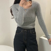 체리체리 여성용 심플 스퀘어넥 가을 니트
