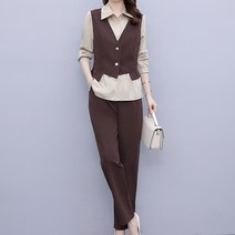아뗄릭 가을 베스트 블라우스 스트레이트 팬츠 투피스 세트 01275