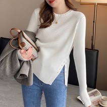 페이퍼먼츠 여성용 라운드넥 옆트임 루즈핏 긴팔 니트 티셔츠 02746