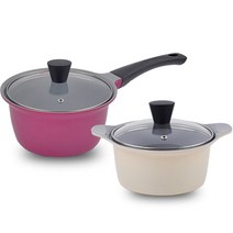 키친아트 프리미엄 파스텔 세라믹냄비 16cm 양수냄비 + 18cm 편수냄비 세트, 혼합색상