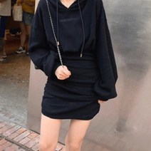 메이첼 러블리 후드 슬림핏 셔링 미니 원피스 01603