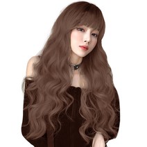 하이유니 글램 펌 롱 헤어 긴머리 통가발 68cm + 가발망 + 거치대 세트, 쿨브라운(가발), 랜덤발송(거치대)
